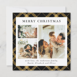 Cartão De Festividades Tipografia Clássica Foto Dourada de Xadrez Preta N