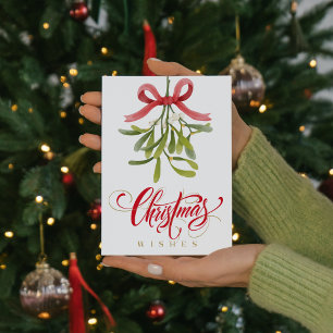 Cartão De Festividades Tipografia de Desejos de Natal com Visco em Aquare