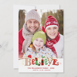 Cartão De Festividades Tipografia de foto BELIEVE fofa e caprichosa