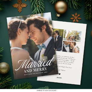 Cartão De Festividades Tipografia de Foto Moderna Recém-Casados Natal