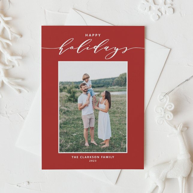 Cartão De Festividades Tipografia de mistura moderna vermelha Foto Feliz  (Criador carregado)