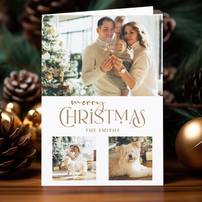 Cartão De Festividades Tipografia de Natal Dourado moderno 3-Foto (Criador carregado)