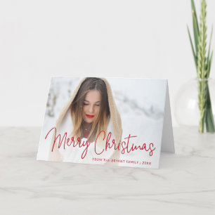 Cartão De Festividades Tipografia de Script Vermelho Foto Simples Natal