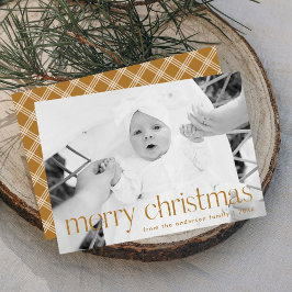 Cartão De Festividades Tipografia Dourada Moderna Foto Feliz Natal