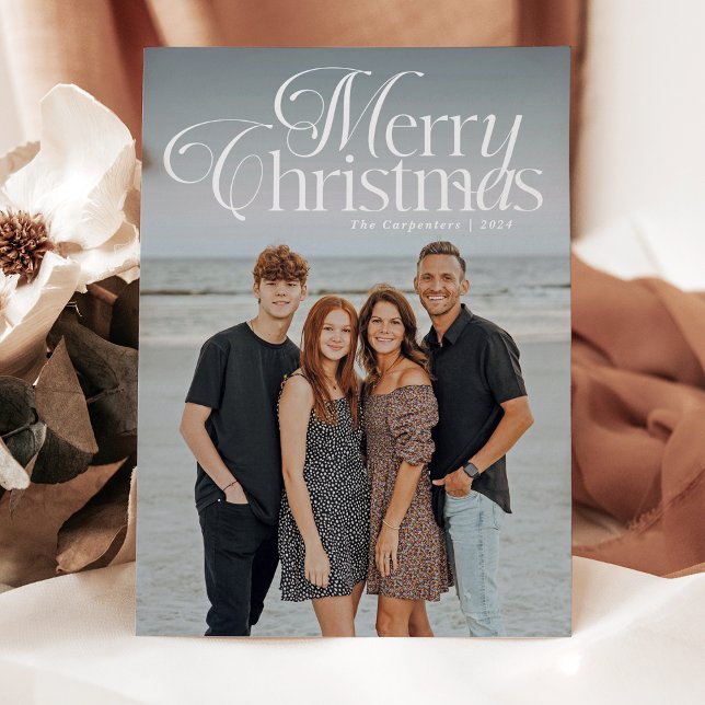 Cartão De Festividades Tipografia Elegant Script Feliz Natal Foto (Criador carregado)