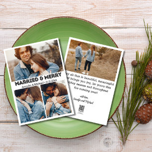 Cartão De Festividades tipografia elegante casados ​​e alegres colagem de