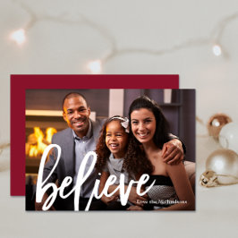 Cartão De Festividades Tipografia Elegante de Mirtilo Natal Believe Photo