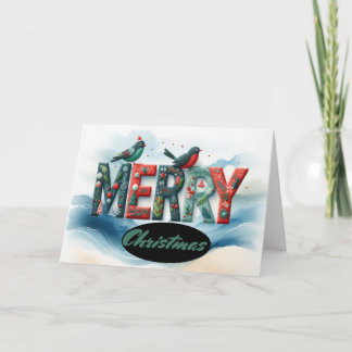 Cartão De Festividades Tipografia Feliz Natal Pássaros
