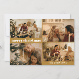 Cartão De Festividades Tipografia Moderna Mostarda de Natal Feliz Dourada