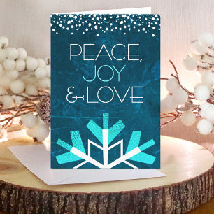 Cartão De Festividades Tipografia Moderna Paz Alegria Amor Floco de Neve