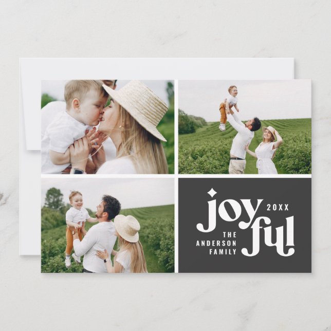 Cartão De Festividades Tipografia multifotografia moderna de Natal (Frente)