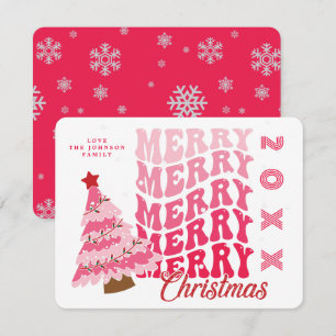 Cartão De Festividades Tipografia Natal Rosa Retro