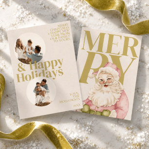 Cartão De Festividades Tipografia Préppy em Chartreuse Foto do Papai Noel