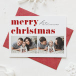 Cartão De Festividades Tipografia Retro Vermelha Feliz Natal Dois Foto<br><div class="desc">Feliz Natal! Envie seus Cartões de natal para a família e amigos com este cartão de Natal personalizável. Apresenta tipografia retrógrada. Personalize adicionando seus detalhes. Este cartão de Natal personalizado está disponível em outros estoques de cartão. Itens correspondentes estão disponíveis.</div>