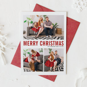 Cartão De Festividades Tipografia Vermelha Feliz Natal Três Fotos