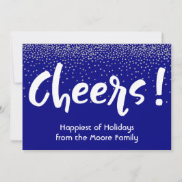 Cartão De Festividades Tipografia White Cheers c/ Confetes Azul Marinho e