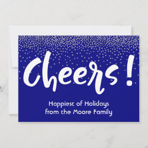 Cartão De Festividades Tipografia White Cheers c/ Confetes Azul Marinho e