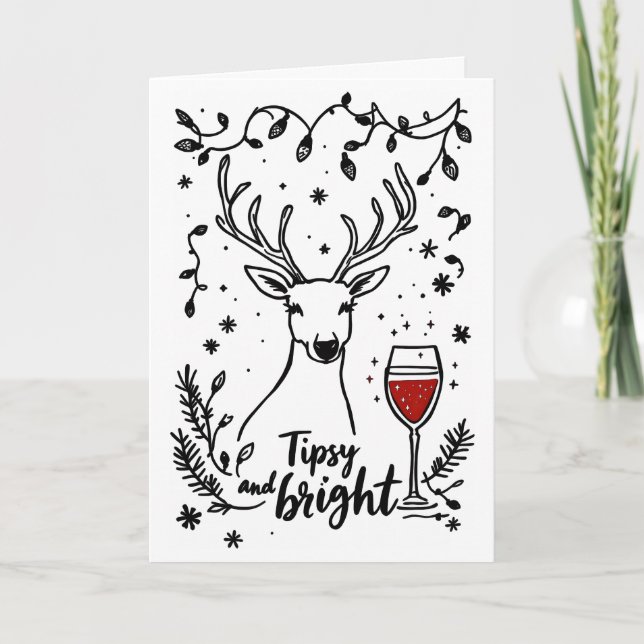 Cartão De Festividades Tipsy e Bright Deer (Frente)