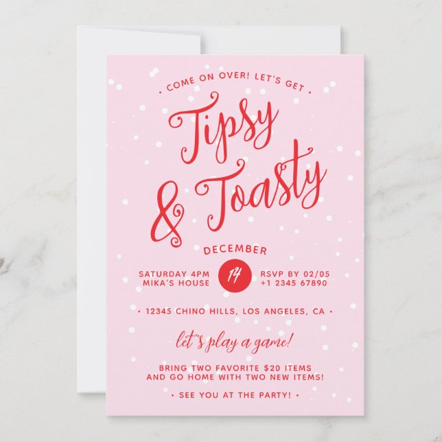 Cartão De Festividades Tipsy & Toasty Pink Red Christmas (Frente)