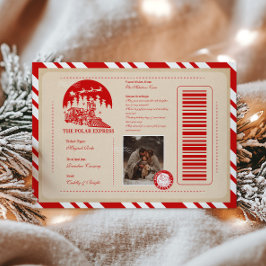 Cartão De Festividades Tíquete de Natal Vintage Photo Polar Express