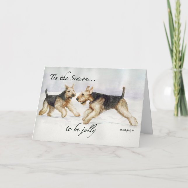 Cartão De Festividades "Tis the Season" Airedale Dog Art Christmas Card (Frente)