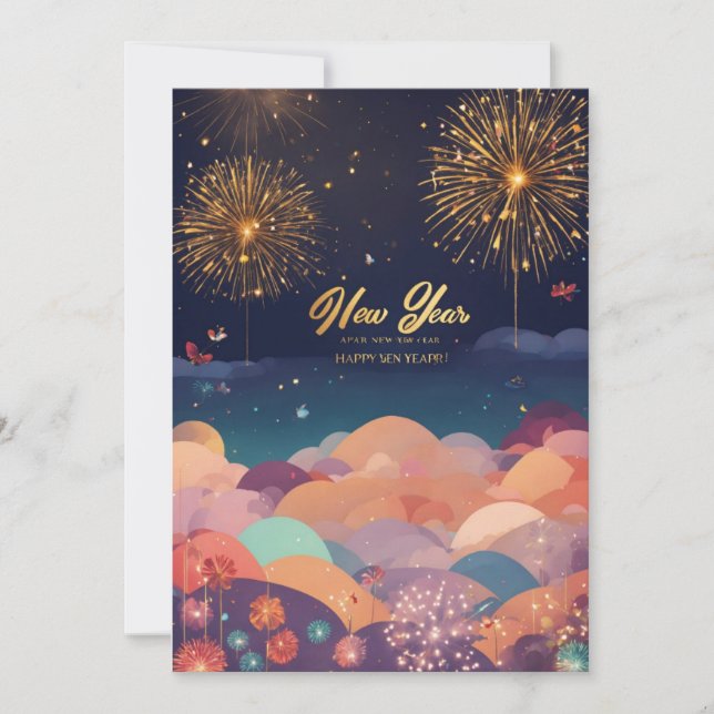 Cartão De Festividades Título: "Extravaganza de Ano Novo: Balão Espelhant (Frente)