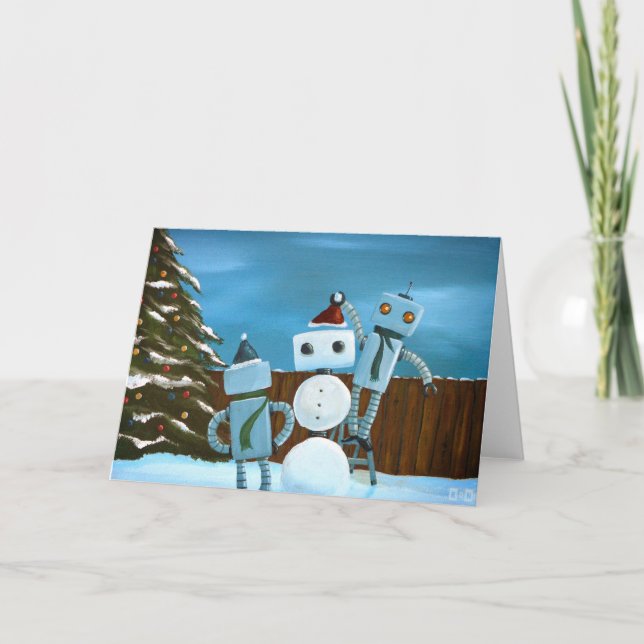 Cartão De Festividades To Build A Snow-Bot Holiday Greeting Card (Frente)