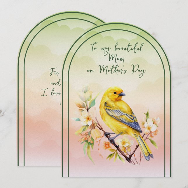 Cartão De Festividades To My Beautiful Mom on Mother's Day Goldfinch (Frente/Verso)