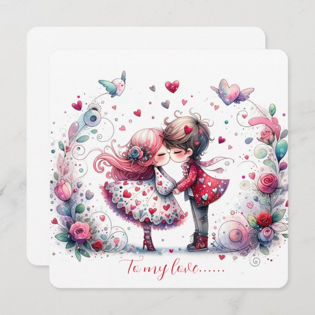 Cartão De Festividades To My Love On Valentines Day Kissing (Frente/Verso)