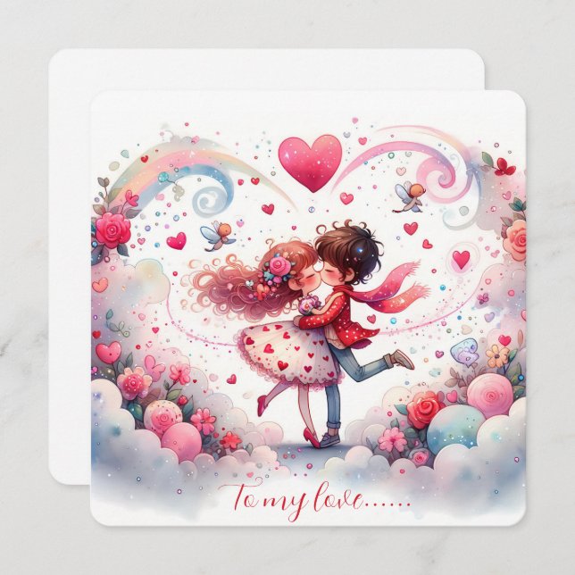 Cartão De Festividades To My Love On Valentines Day Kissing (Frente/Verso)