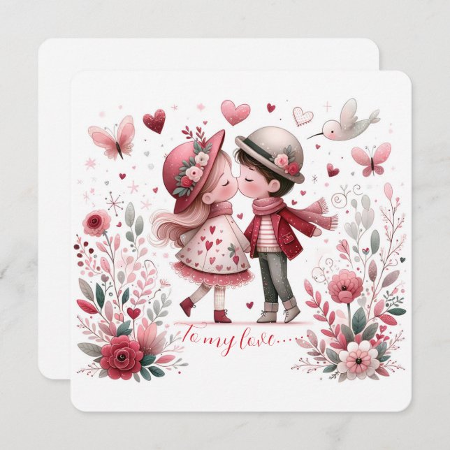 Cartão De Festividades To My Love On Valentines Day Kissing (Frente/Verso)