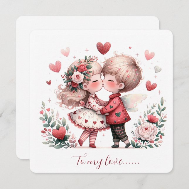 Cartão De Festividades To My Love On Valentines Day Kissing (Frente/Verso)