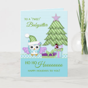 Cartão De Festividades To 'Tweet Babysiter Happy Holiday Owl w/tree