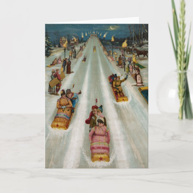 Cartão De Festividades Toboggans Em uma noite de inverno (Frente)