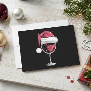Cartão De Festividades Toca de Papai Noel em Copo de Vinho Tinto Natal Fe
