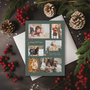 Cartão De Festividades Tocar no Verde de Colagem de Fotos Holly Minimal