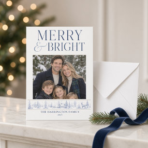 Cartão De Festividades Toile de Inverno Azul Merry & Bright Personalizado