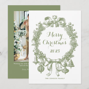Cartão De Festividades Toile De Juoy Sage Natais vintages Verdes Foto