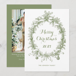 Cartão De Festividades Toile De Juoy Sage Natais vintages Verdes Foto