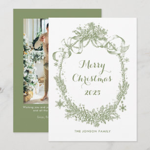 Cartão De Festividades Toile De Juoy Sage Natais vintages Verdes Foto