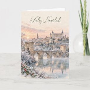 Cartão De Festividades Toledo Ponte San Martín Aquarela Natal
