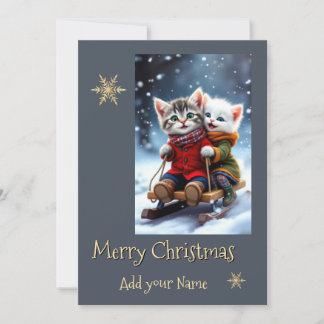 Cartão De Festividades Tom and Luna Christmas Card Sledding Winter Scene