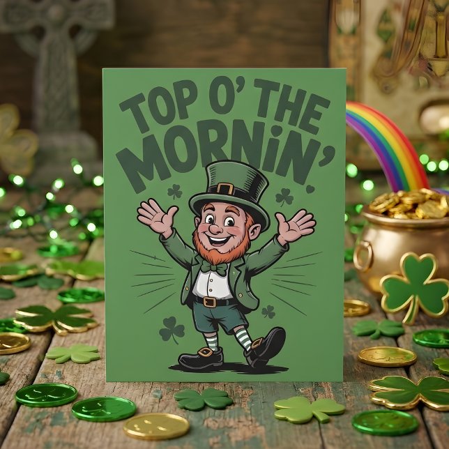 Cartão De Festividades Top O The Mornin Leprechaun Lucky Charm Art (Criador carregado)