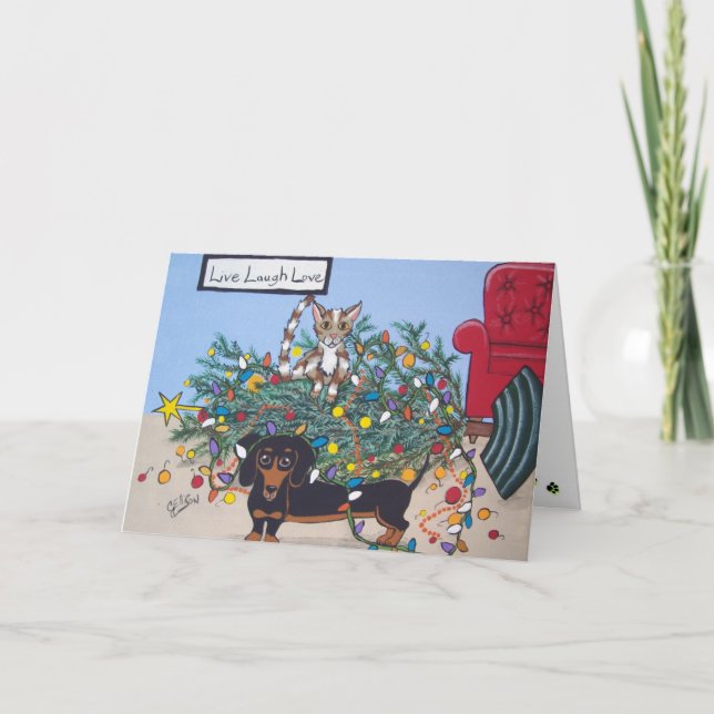 Cartão De Festividades Toppled Tree Holiday Greeting Card for Pet Lovers (Frente)
