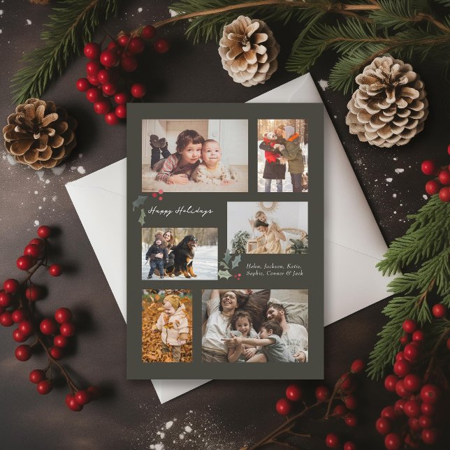 Cartão De Festividades Toque de Cinza de Colagem de Fotografias Holly Min (Criador carregado)