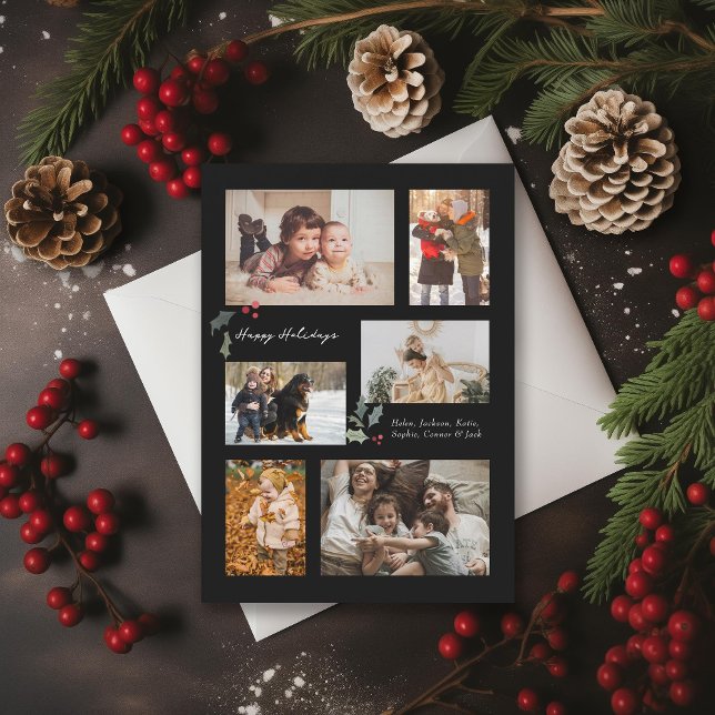 Cartão De Festividades Toque de Colagem de Fotos Holly Minimal (Criador carregado)