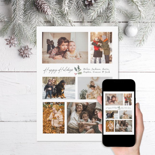 Cartão De Festividades Toque de Colagem de Fotos Holly Minimal Feliz (Criador carregado)