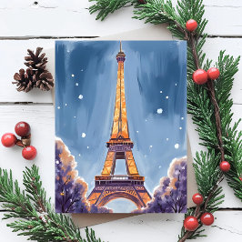 Cartão De Festividades Torre Eiffel Alegre | Aquarela de Natal de Paris