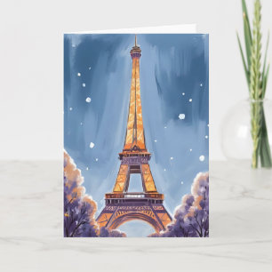 Cartão De Festividades Torre Eiffel Alegre Aquarela de Natal de Paris