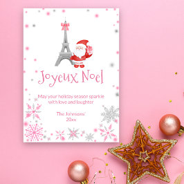 Cartão De Festividades Torre Eiffel e Papais noeis Rosa Natal de Paris